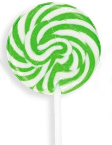 Paleta de caramelo estilo old fashionable lollipop o whirly pop, color blanco con verde sabor a limon ácido