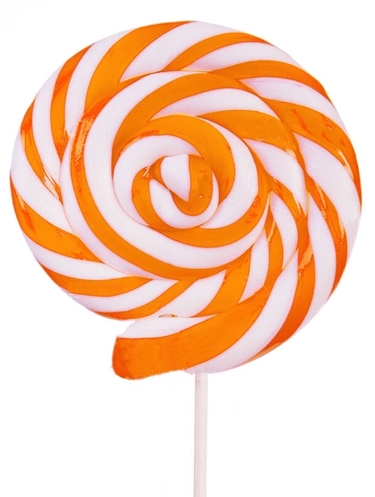 Paleta de caramelo estilo old fashionable lollipop o whirly pop, color blanco con naranja