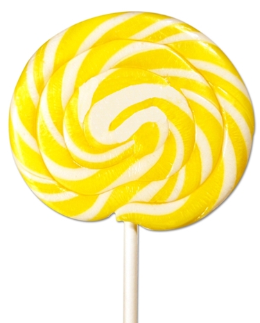 Paleta de caramelo estilo old fashionable lollipop o whirly pop, color blanco con amarillo